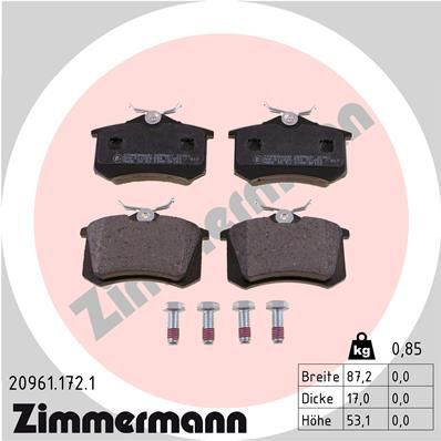 Комплект тормозных колодок, дисковый тормоз ZIMMERMANN 209611721