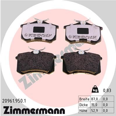Комплект тормозных колодок, дисковый тормоз ZIMMERMANN 209619501