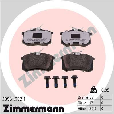 Комплект тормозных колодок, дисковый тормоз ZIMMERMANN 209619721