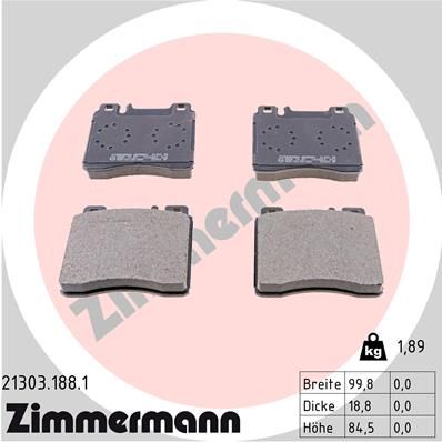 Комплект тормозных колодок, дисковый тормоз ZIMMERMANN 213031881