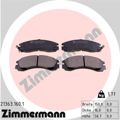 Комплект тормозных колодок, дисковый тормоз ZIMMERMANN 213631601
