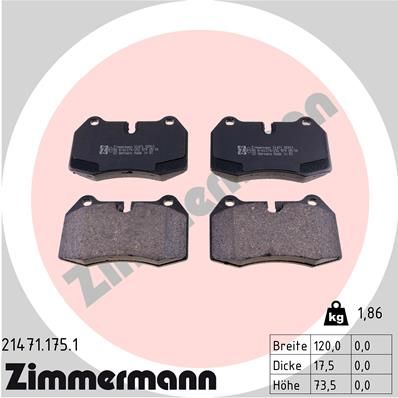 Комплект тормозных колодок, дисковый тормоз ZIMMERMANN 214711751