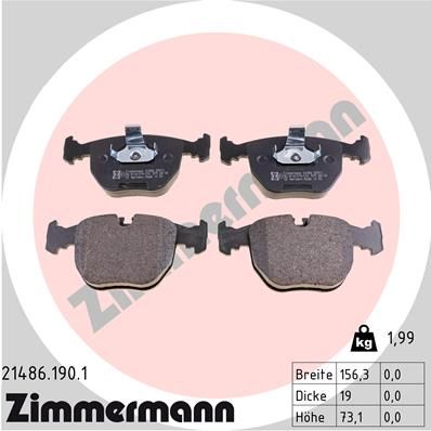 Комплект тормозных колодок, дисковый тормоз ZIMMERMANN 214861901