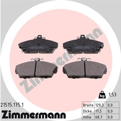 Комплект тормозных колодок, дисковый тормоз ZIMMERMANN 215151751