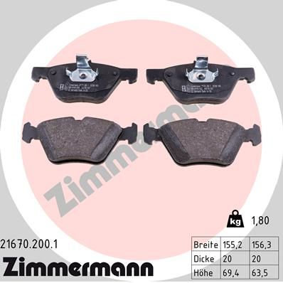 Комплект тормозных колодок, дисковый тормоз ZIMMERMANN 216702001