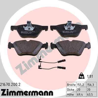 Комплект тормозных колодок, дисковый тормоз ZIMMERMANN 216702002