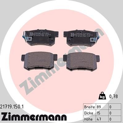 Комплект тормозных колодок, дисковый тормоз ZIMMERMANN 217191501