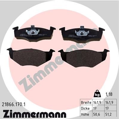Комплект тормозных колодок, дисковый тормоз ZIMMERMANN 218661701
