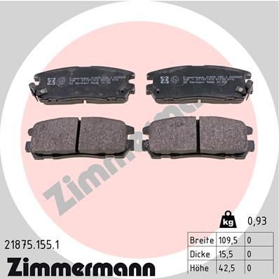 Комплект тормозных колодок, дисковый тормоз ZIMMERMANN 218751551