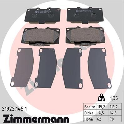 Комплект тормозных колодок, дисковый тормоз ZIMMERMANN 219221451