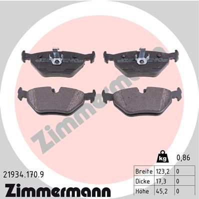 Комплект тормозных колодок, дисковый тормоз ZIMMERMANN 219341709