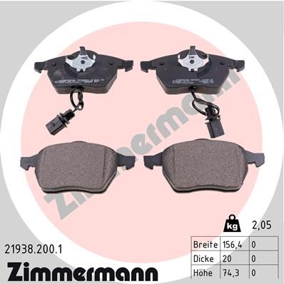 Комплект тормозных колодок, дисковый тормоз ZIMMERMANN 219382001