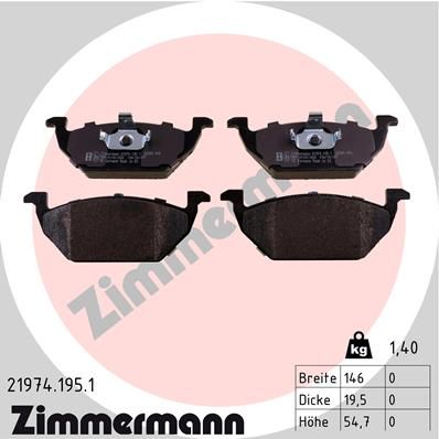 Комплект тормозных колодок, дисковый тормоз ZIMMERMANN 219741951