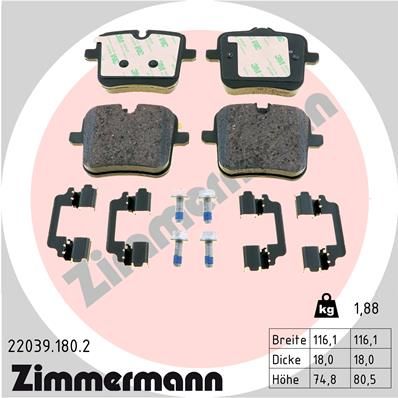 Комплект тормозных колодок, дисковый тормоз ZIMMERMANN 220391802