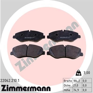 Комплект тормозных колодок, дисковый тормоз ZIMMERMANN 220622101