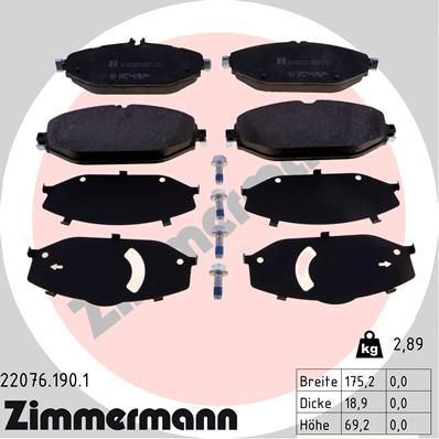 Комплект тормозных колодок, дисковый тормоз ZIMMERMANN 220761901