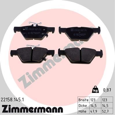 Комплект тормозных колодок, дисковый тормоз ZIMMERMANN 221581451