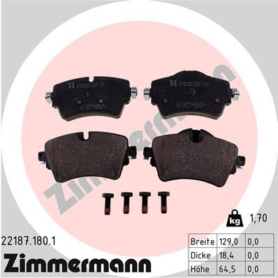 Комплект тормозных колодок, дисковый тормоз ZIMMERMANN 221871801