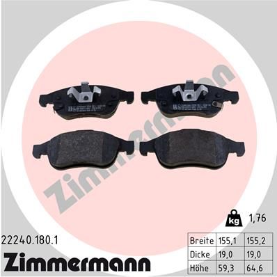 Комплект тормозных колодок, дисковый тормоз ZIMMERMANN 222401801