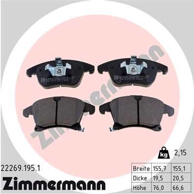 Комплект тормозных колодок, дисковый тормоз ZIMMERMANN 222691951