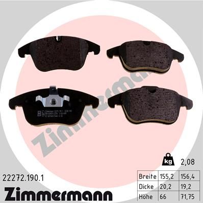 Комплект тормозных колодок, дисковый тормоз ZIMMERMANN 222721901