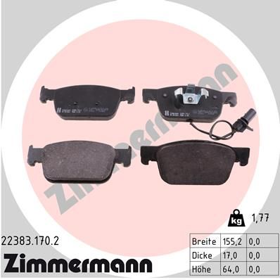 Комплект тормозных колодок, дисковый тормоз ZIMMERMANN 223831702