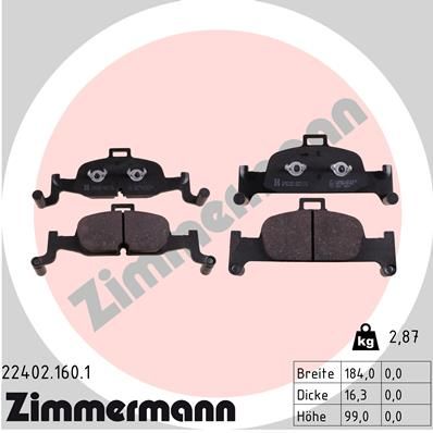 Комплект тормозных колодок, дисковый тормоз ZIMMERMANN 224021601