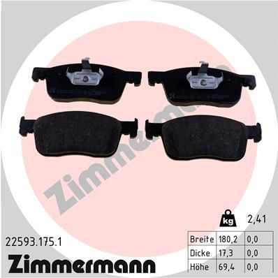 Комплект тормозных колодок, дисковый тормоз ZIMMERMANN 225931751