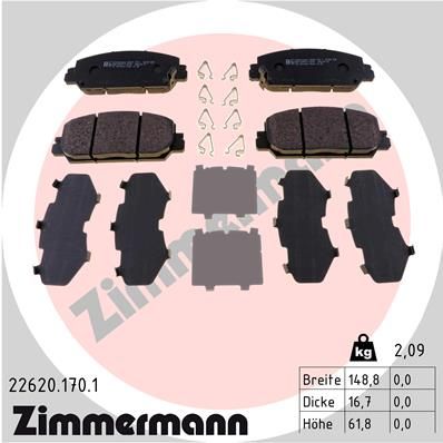 Комплект тормозных колодок, дисковый тормоз ZIMMERMANN 226201701