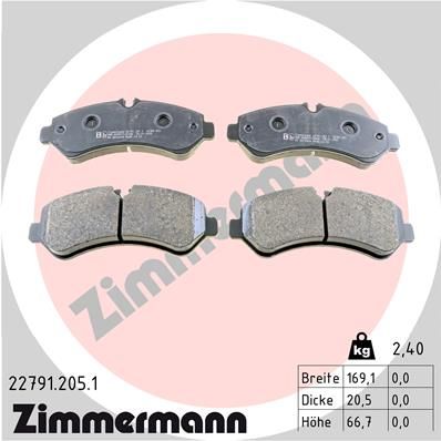 Комплект тормозных колодок, дисковый тормоз ZIMMERMANN 227912051