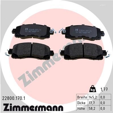 Комплект тормозных колодок, дисковый тормоз ZIMMERMANN 228001701