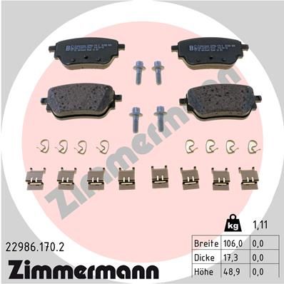 Комплект тормозных колодок, дисковый тормоз ZIMMERMANN 229861702