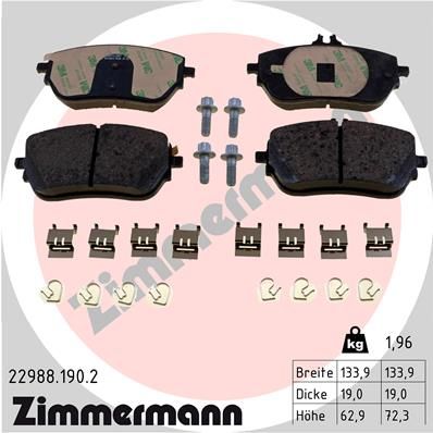 Комплект тормозных колодок, дисковый тормоз ZIMMERMANN 229881902