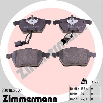 Комплект тормозных колодок, дисковый тормоз ZIMMERMANN 230182001