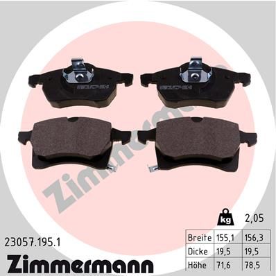 Комплект тормозных колодок, дисковый тормоз ZIMMERMANN 230571951