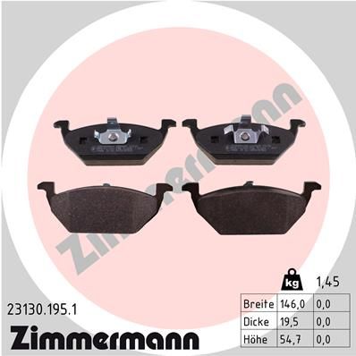 Комплект тормозных колодок, дисковый тормоз ZIMMERMANN 231301951