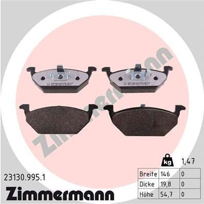 Комплект тормозных колодок, дисковый тормоз ZIMMERMANN 231309951