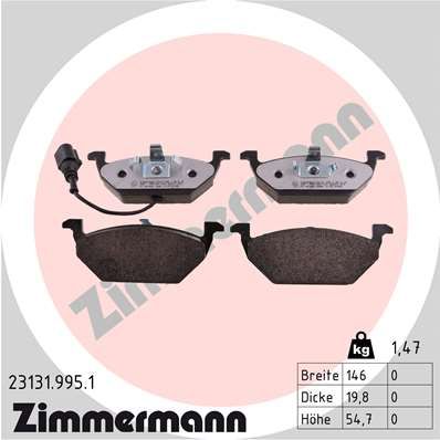 Комплект тормозных колодок, дисковый тормоз ZIMMERMANN 231319951
