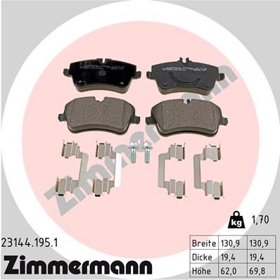 Комплект тормозных колодок, дисковый тормоз ZIMMERMANN 231441951
