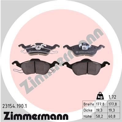 Комплект тормозных колодок, дисковый тормоз ZIMMERMANN 231541901