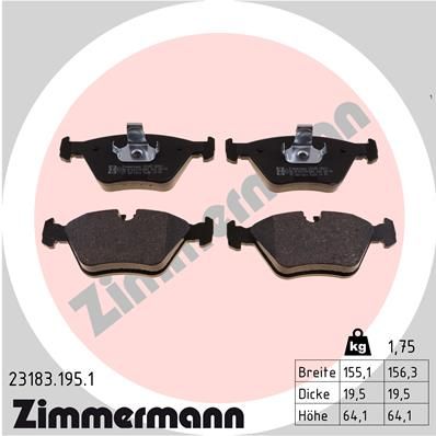 Комплект тормозных колодок, дисковый тормоз ZIMMERMANN 231831951