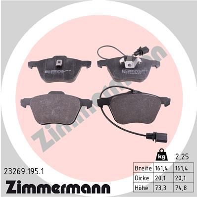 Комплект тормозных колодок, дисковый тормоз ZIMMERMANN 232691951