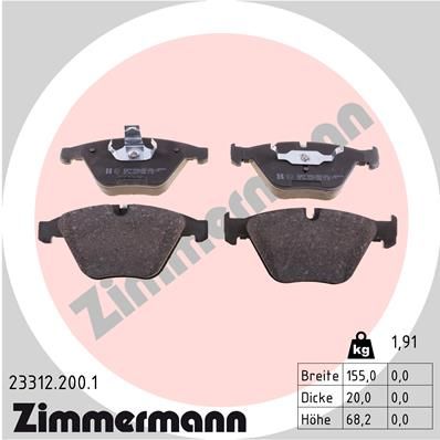 Комплект тормозных колодок, дисковый тормоз ZIMMERMANN 233122001