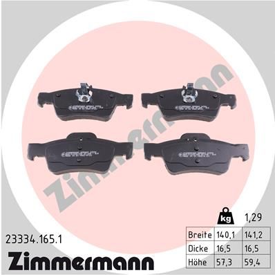 Комплект тормозных колодок, дисковый тормоз ZIMMERMANN 233341651
