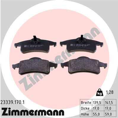 Комплект тормозных колодок, дисковый тормоз ZIMMERMANN 233391701