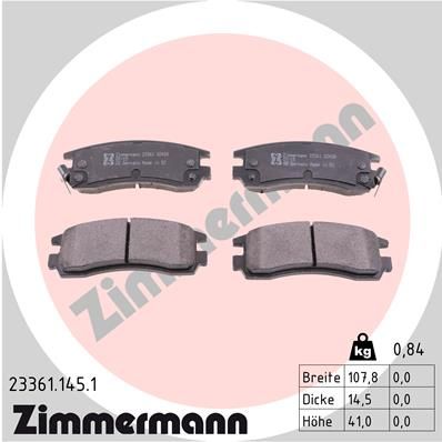 Комплект тормозных колодок, дисковый тормоз ZIMMERMANN 233611451