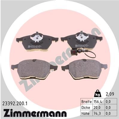 Комплект тормозных колодок, дисковый тормоз ZIMMERMANN 233922001