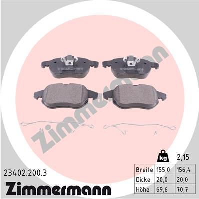 Комплект тормозных колодок, дисковый тормоз ZIMMERMANN 234022003