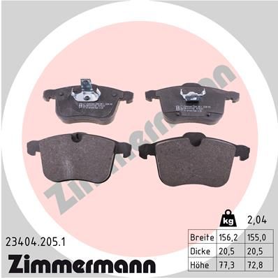 Комплект тормозных колодок, дисковый тормоз ZIMMERMANN 234042051