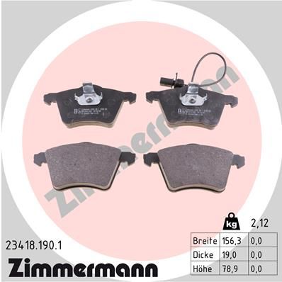 Комплект тормозных колодок, дисковый тормоз ZIMMERMANN 234181901